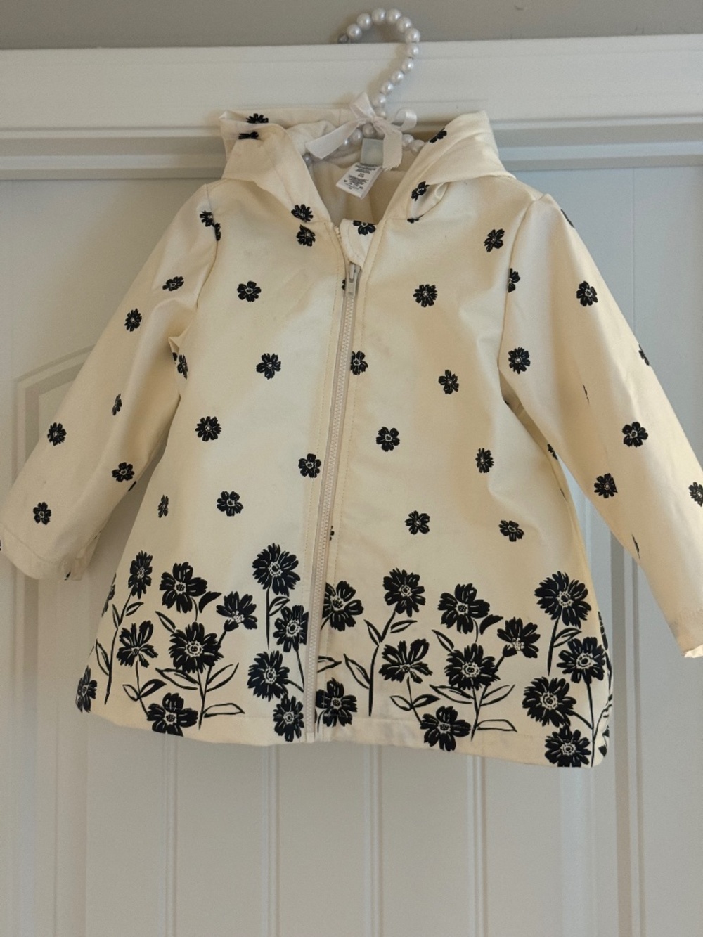 Little Me Cream & Black Floral 24 Months Raincoat